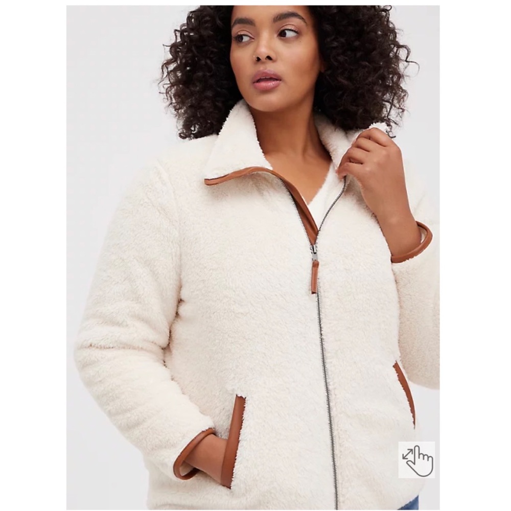 NEW Torrid 2 Zip Front Jacket - Faux Shearling Contrast Trim Ivory - Picture 4 of 10